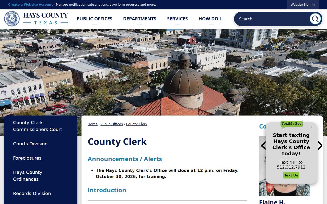 Hays County Clerk divisions and court case search links